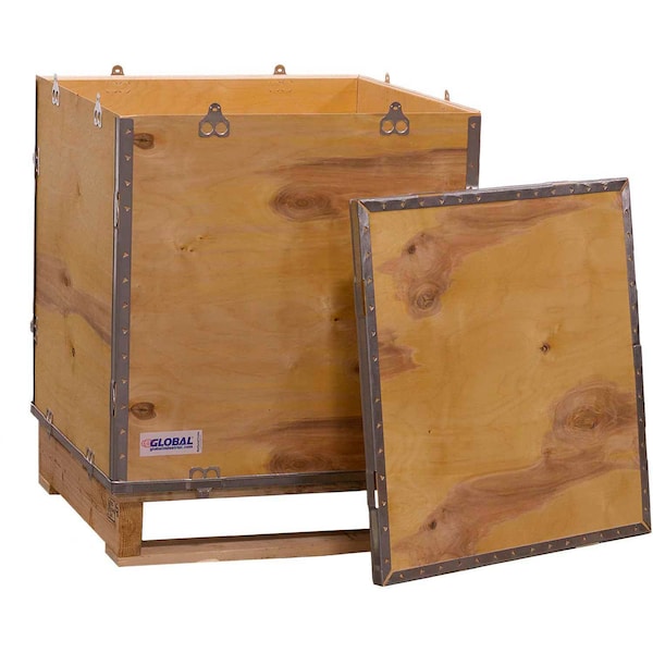 Global Industrial 23.25 in x 23.25 in x 23.5 in 4 Panel Hinged Shipping Crate, Brown, Plywood B2352224 - main